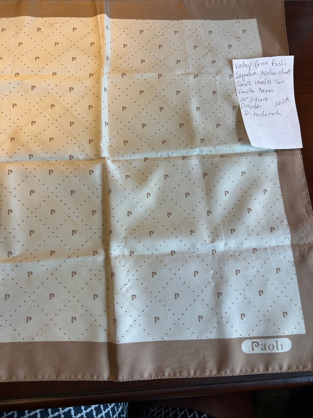 Paoli scarf 20” square vintage Gino Paoli signature P trademark